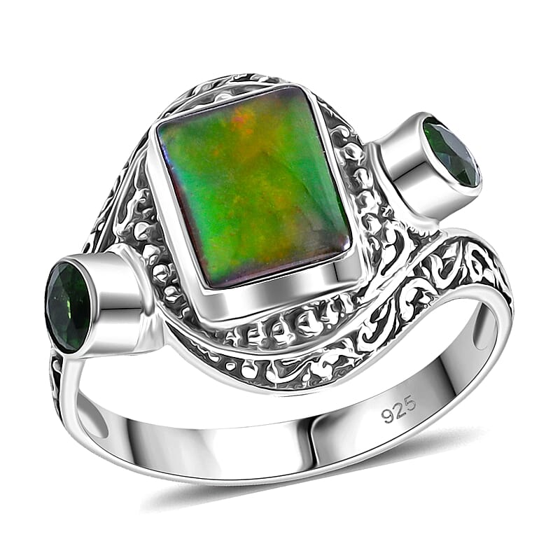 Bali Legacy Canadian Ammolite and Chrome Diopside 0.70 ctw Ring in Sterling Silver (Size 9.0)