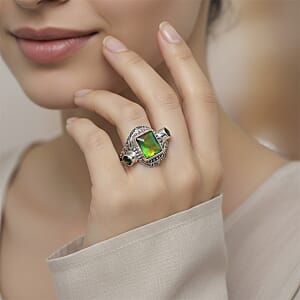 Bali Legacy Canadian Ammolite and Chrome Diopside 0.70 ctw Ring in Sterling Silver (Size 9.0)