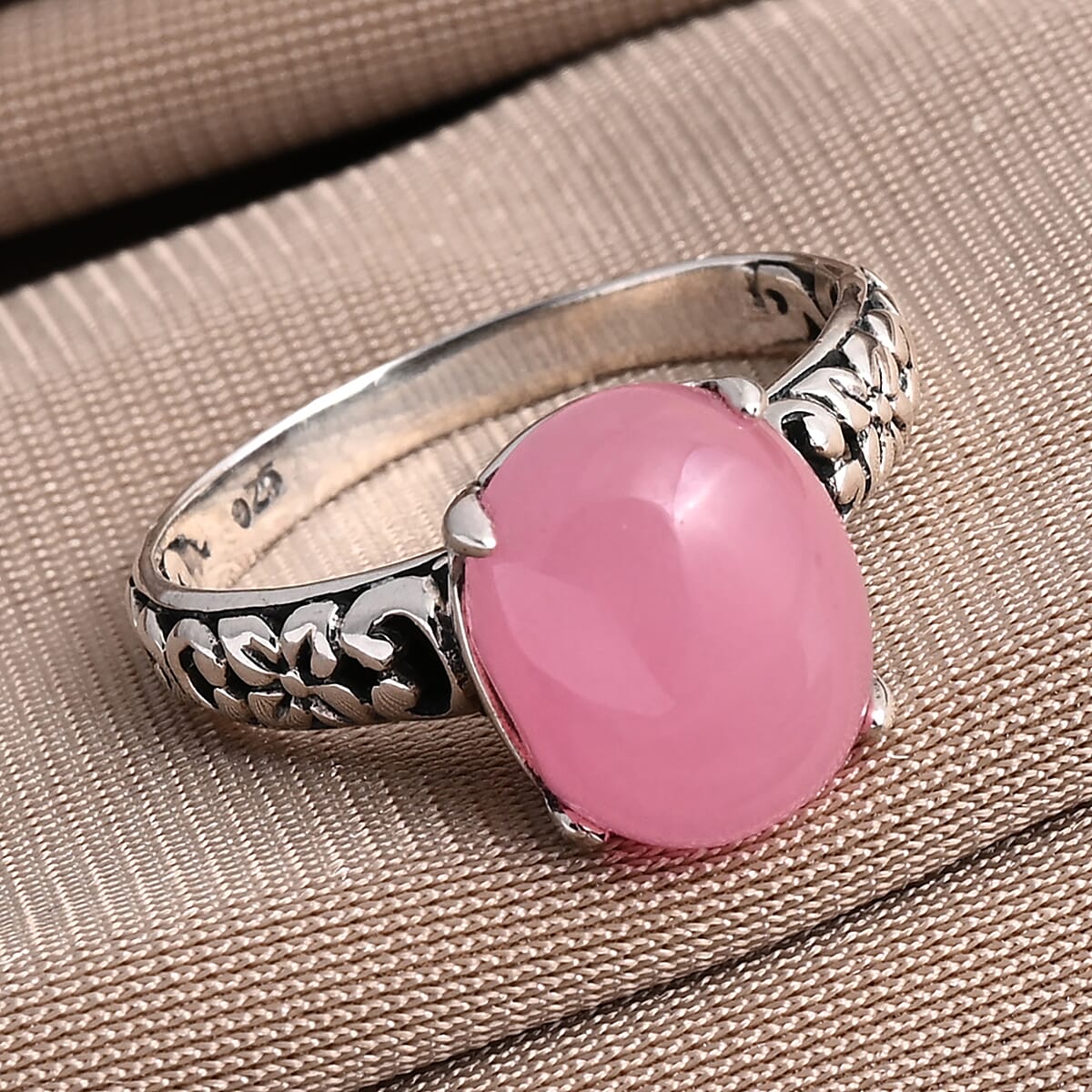 Bali Legacy Pink Jade 5.00 ctw Ring in Sterling Silver (Size 9.0) image number 1