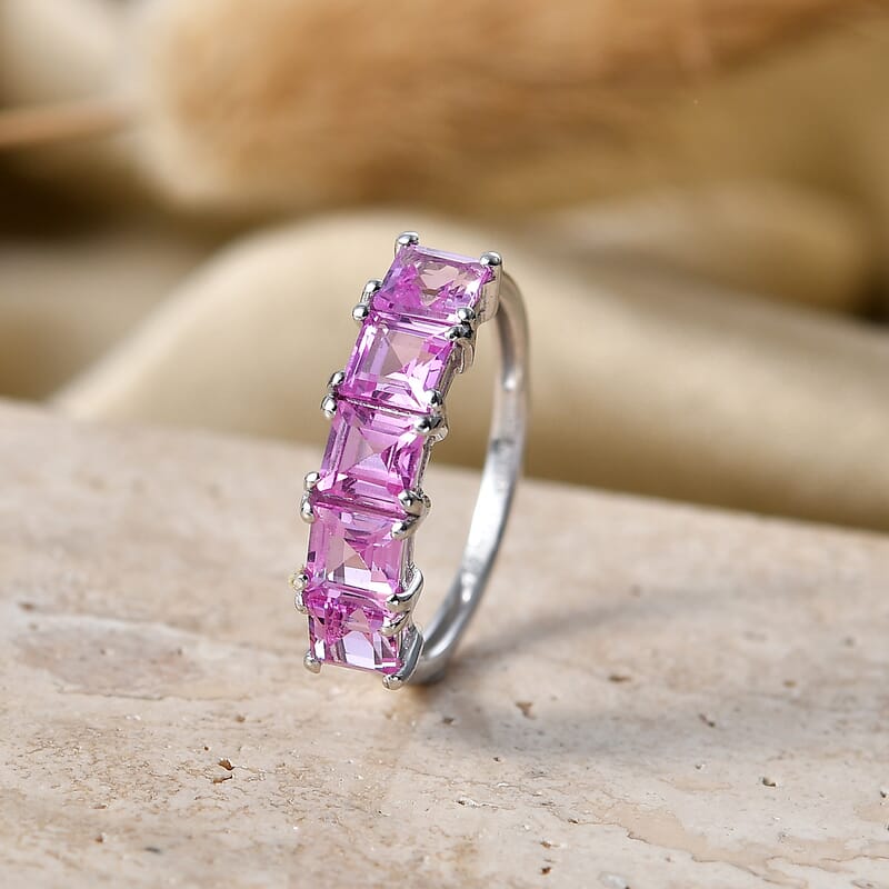 D'Joy Lab Created Pink Sapphire 2.50 ctw Ring in Platinum Over Sterling Silver (Size 7.0)