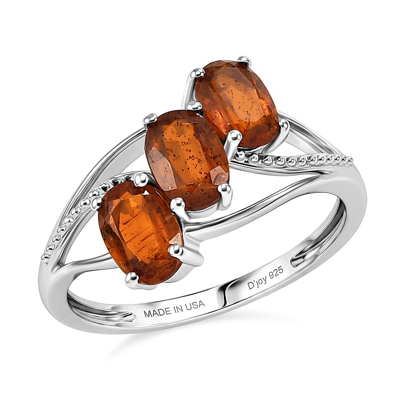 D'Joy Orange Kyanite 1.65 ctw 3 Stone Ring in Platinum Over Sterling Silver (Size 7.0)