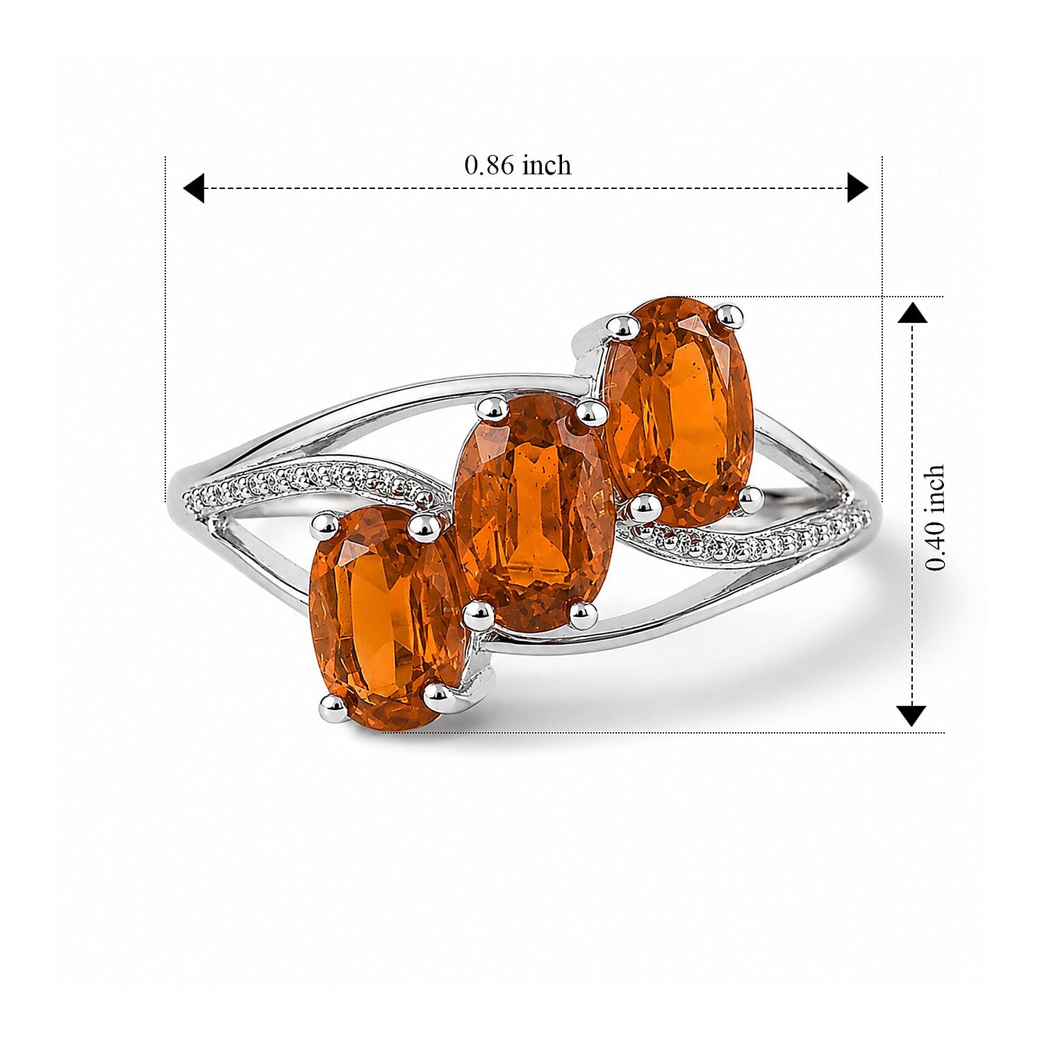 D'Joy Orange Kyanite 1.65 ctw 3 Stone Ring in Platinum Over Sterling Silver (Size 7.0)