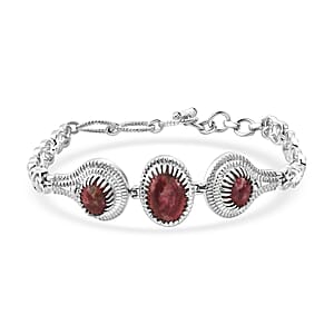 EverTrue Premium Norwegian Thulite 14.50 ctw Vintage Heritage Medallion Bracelet in Platinum Bond (7.25-8.0In)