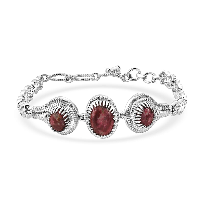 EverTrue Premium Norwegian Thulite 14.50 ctw Vintage Heritage Medallion Bracelet in Platinum Bond (7.25-8.0In)