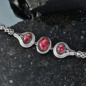 EverTrue Premium Norwegian Thulite 14.50 ctw Vintage Heritage Medallion Bracelet in Platinum Bond (7.25-8.0In)