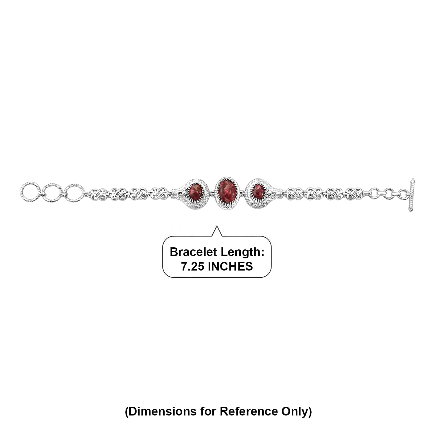 EverTrue Premium Norwegian Thulite 14.50 ctw Vintage Heritage Medallion Bracelet in Platinum Bond (7.25-8.0In)