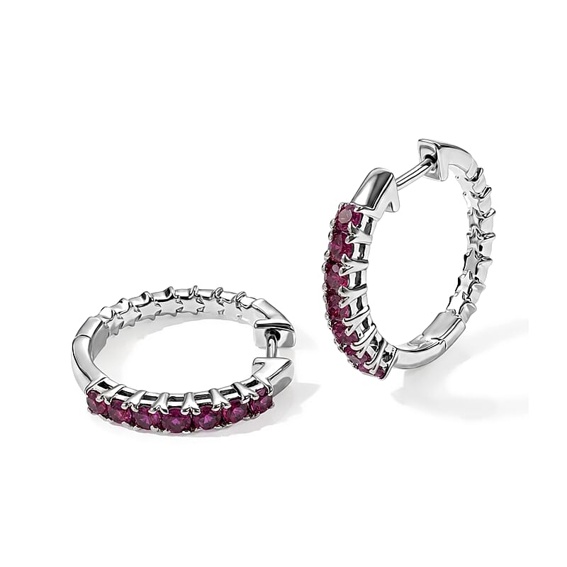 EverTrue Premium Lotus Garnet 1.20 ctw Hoop Earrings in Platinum Bond