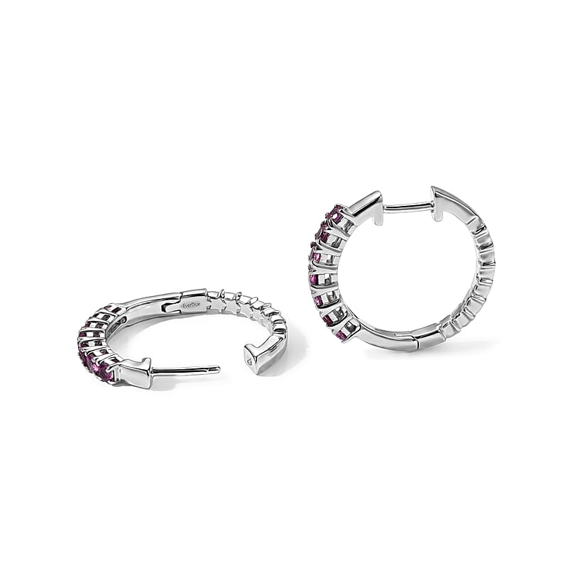 EverTrue Premium Lotus Garnet 1.20 ctw Hoop Earrings in Platinum Bond