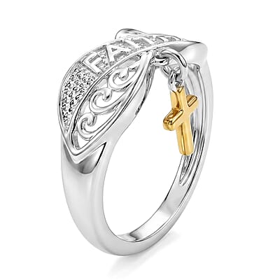 D'Joy Filigree Ring with Cross Charm in 14K YG Over and Sterling Silver (Size 6.0) 2.70 Grams