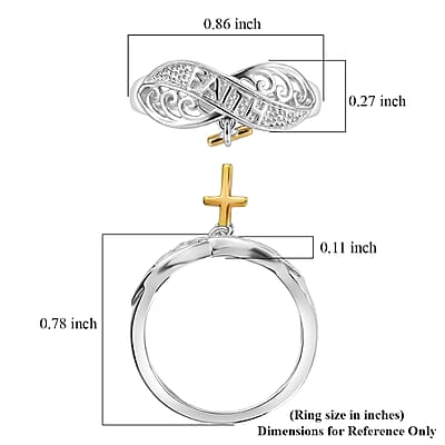 D'Joy Filigree Ring with Cross Charm in 14K YG Over and Sterling Silver (Size 6.0) 2.70 Grams