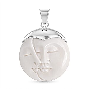 Bali Goddess Carved Bone Buhha Pendant without Chain in Sterling Silver