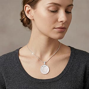 Bali Goddess Carved Bone Buhha Pendant without Chain in Sterling Silver