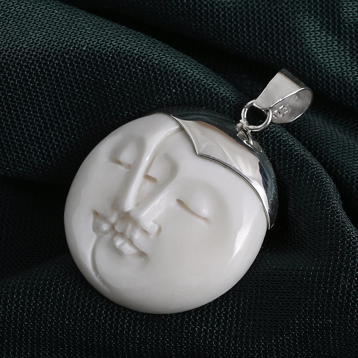 Bali Goddess Carved Bone Buhha Pendant without Chain in Sterling Silver image number 2