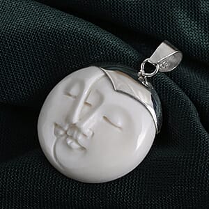 Bali Goddess Carved Bone Buhha Pendant without Chain in Sterling Silver