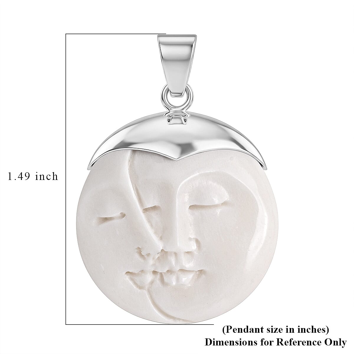 Bali Goddess Carved Bone Buhha Pendant without Chain in Sterling Silver