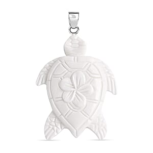 Bali Goddess Carved Bone Turtle Pendant without Chain in Sterling Silver