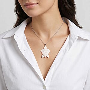 Bali Goddess Carved Bone Turtle Pendant without Chain in Sterling Silver