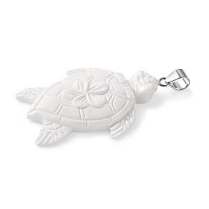 Bali Goddess Carved Bone Turtle Pendant without Chain in Sterling Silver