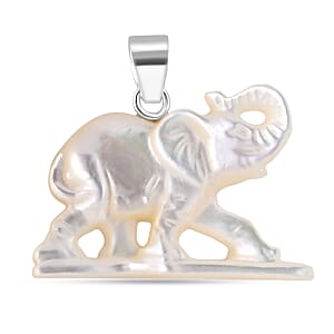 Bali Goddess Carved Bone Elephant Pendant without Chain in Sterling Silver