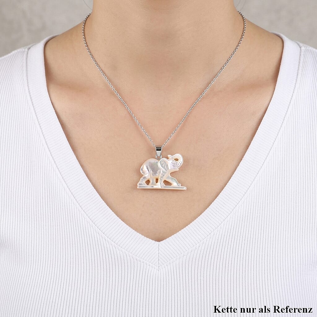 Bali Goddess Carved Bone Elephant Pendant without Chain in Sterling Silver