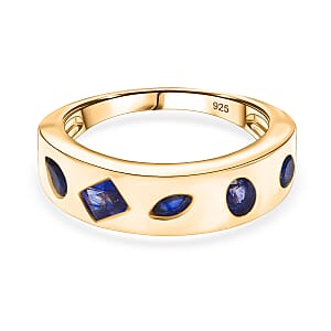 D'Joy Masoala Sapphire (D) 1.10 ctw Band Ring in 18K Yellow Gold Over Sterling Silver (Size 7.5)