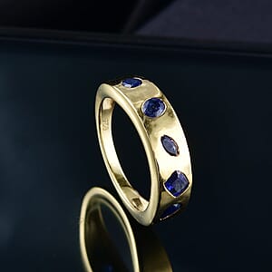 D'Joy Masoala Sapphire (D) 1.10 ctw Band Ring in 18K Yellow Gold Over Sterling Silver (Size 9.5)