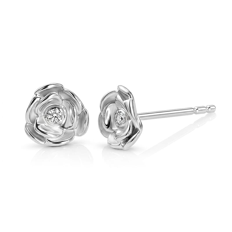 D'Joy Diamond Accent Rose Stud Earrings in Sterling Silver