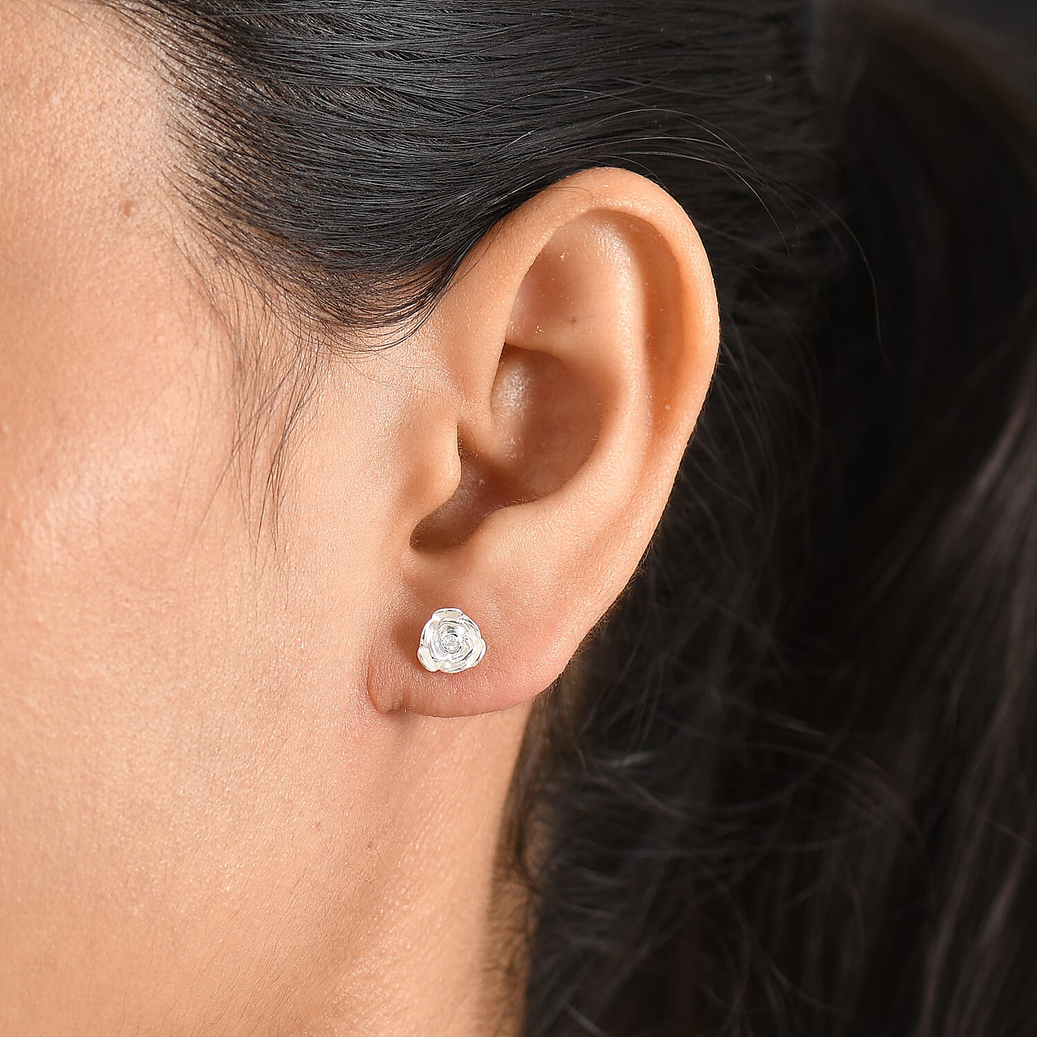 D'Joy Diamond Accent Rose Stud Earrings in Sterling Silver