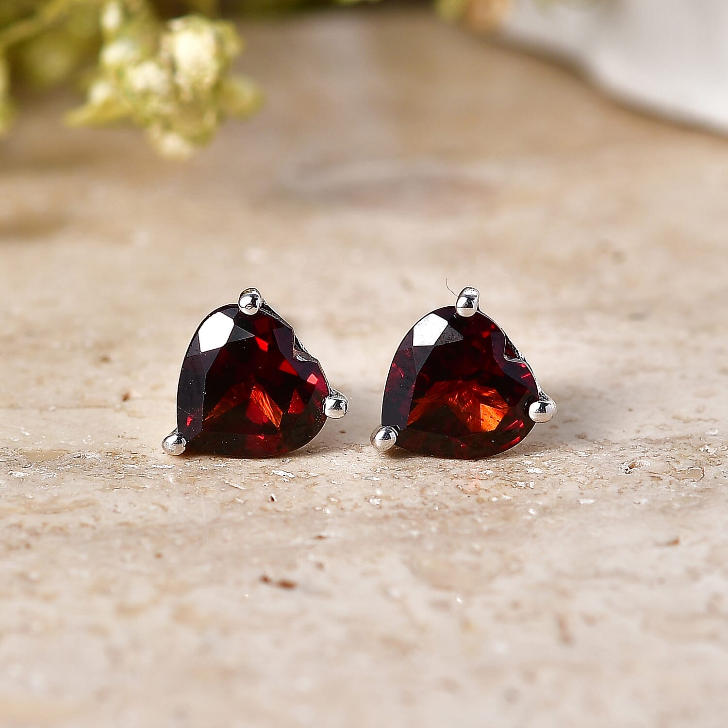 D'Joy Mozambique Garnet 1.50 ctw Heart Stud Earrings in Platinum Over Sterling Silver