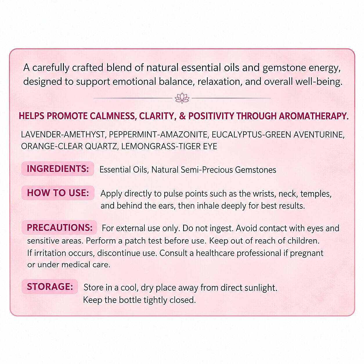 Margold and Lotus Set of 5 Crystal Essential Roll on Fragrances (Lavender, Peppermint, Eucliptus, Orange and Leamon Grass) 0.2oz each