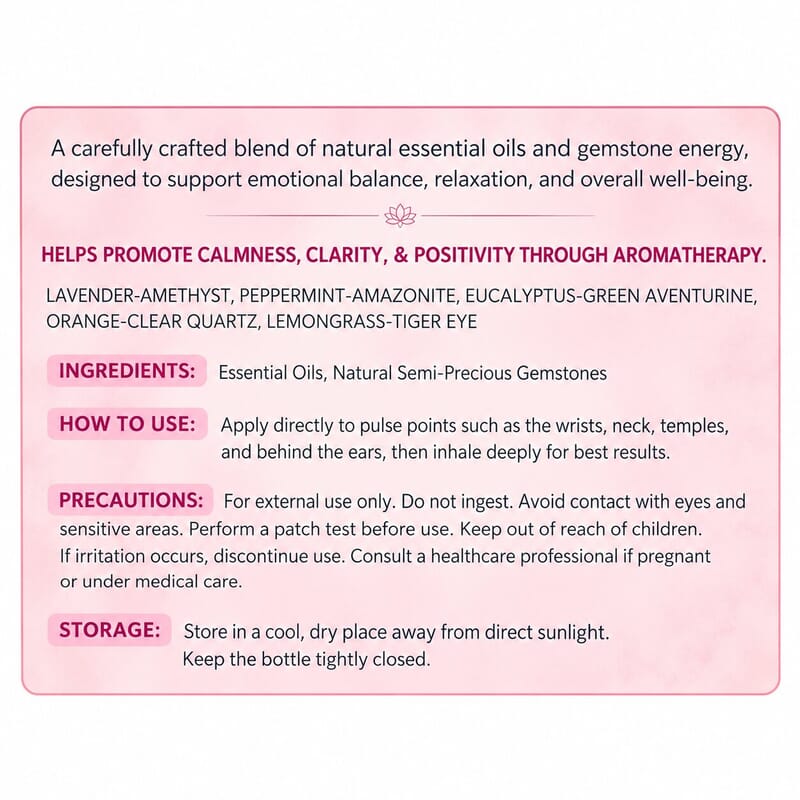 Margold and Lotus Set of 5 Crystal Essential Roll on Fragrances (Lavender, Peppermint, Eucliptus, Orange and Leamon Grass) 0.2oz each