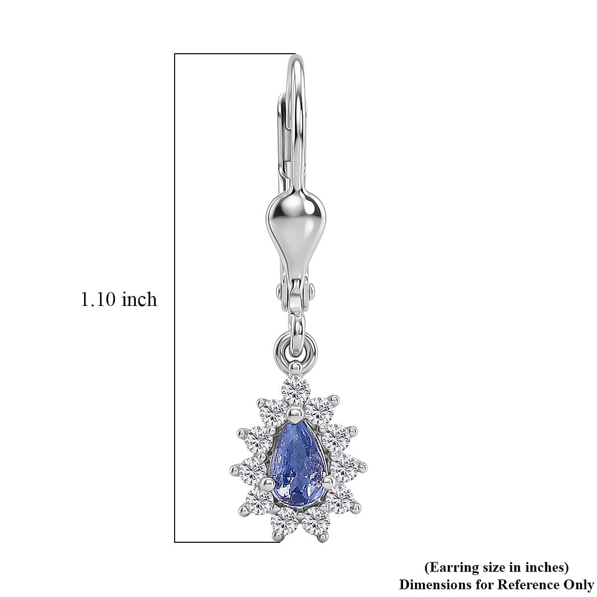 D'Joy Tanzanite and White Zircon 0.90 ctw Floral Halo Drop Earrings in Rhodium Over Sterling Silver