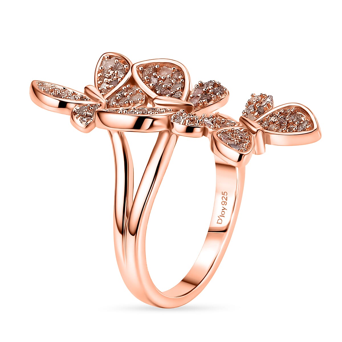 D'Joy Uncut Natural Pink Diamond 0.50 ctw Butterfly Moon Ring in 18K Vermeil Rose Gold Over Sterling Silver (Size 6.0) image number 3