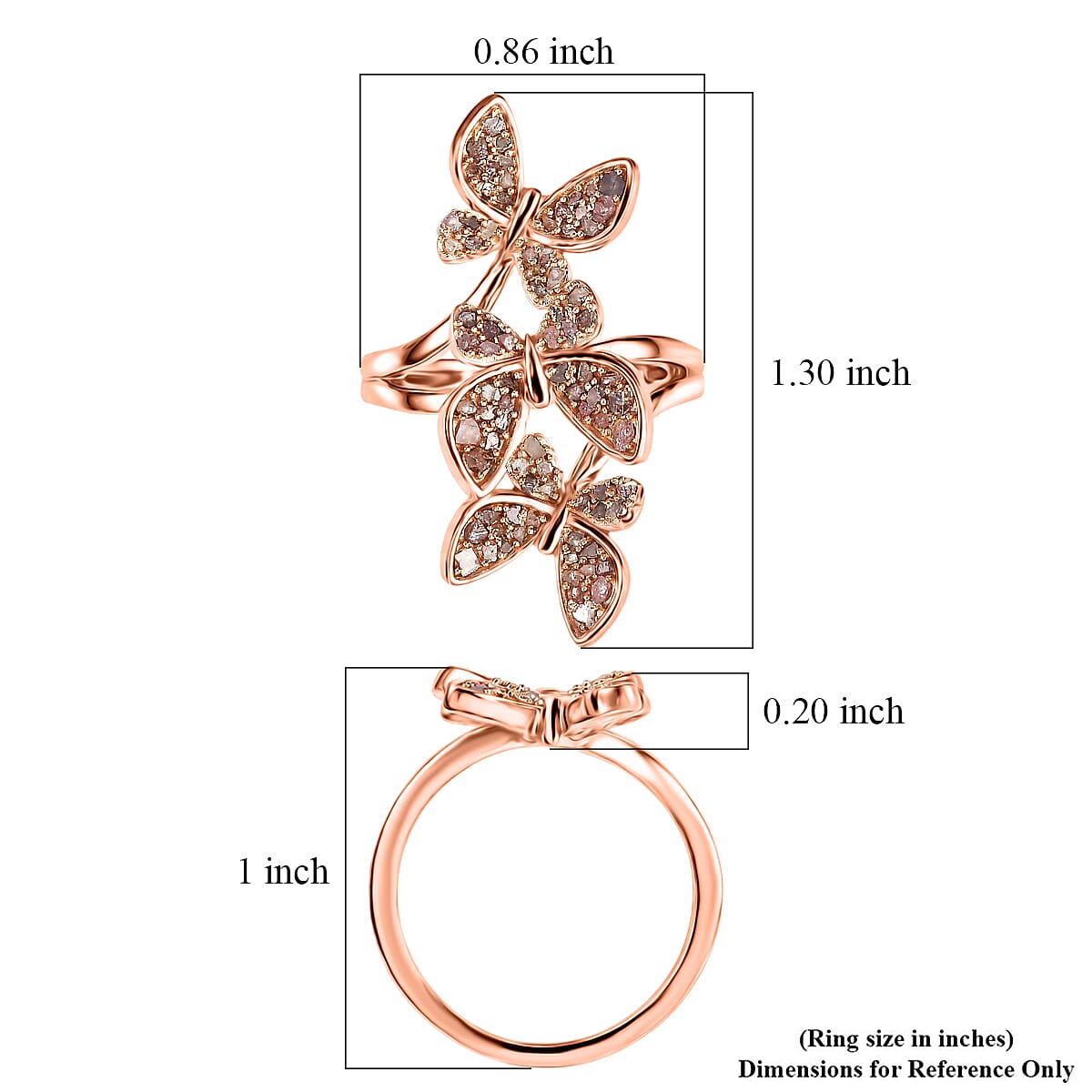 D'Joy Uncut Natural Pink Diamond 0.50 ctw Butterfly Moon Ring in 18K Vermeil Rose Gold Over Sterling Silver (Size 6.0) image number 5