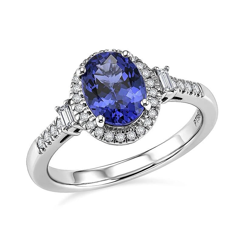 Rhapsody AAAA Tanzanite and Diamond E-F VS 1.85 ctw Crown Oval Ring in 950 Platinum (Size 6.0) 5.60 Grams