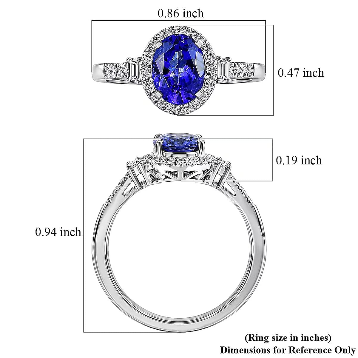 Rhapsody AAAA Tanzanite and Diamond E-F VS 1.85 ctw Crown Oval Ring in 950 Platinum (Size 9.0) 5.60 Grams image number 5
