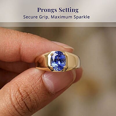 Luxoro Premium Tanzanite 1.60 ctw Men's Ring in 10K Yellow Gold (Size 10.0)