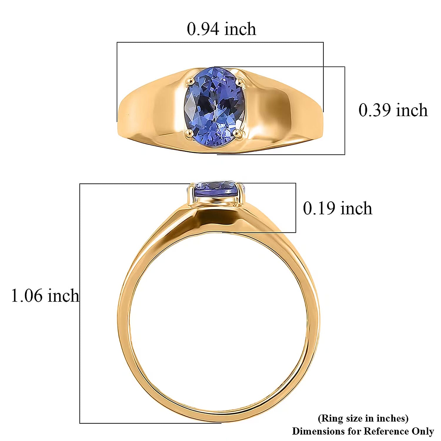 Luxoro Premium Tanzanite 1.60 ctw Men's Ring in 10K Yellow Gold (Size 10.0)