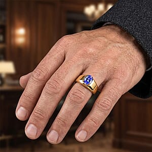 Luxoro Premium Tanzanite 1.60 ctw Men's Ring in 10K Yellow Gold (Size 11.0) (Ships in 8-10 Days)