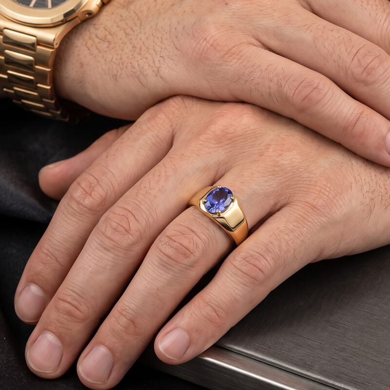 Luxoro Premium Tanzanite 1.60 ctw Men's Ring in 10K Yellow Gold (Size 11.0)