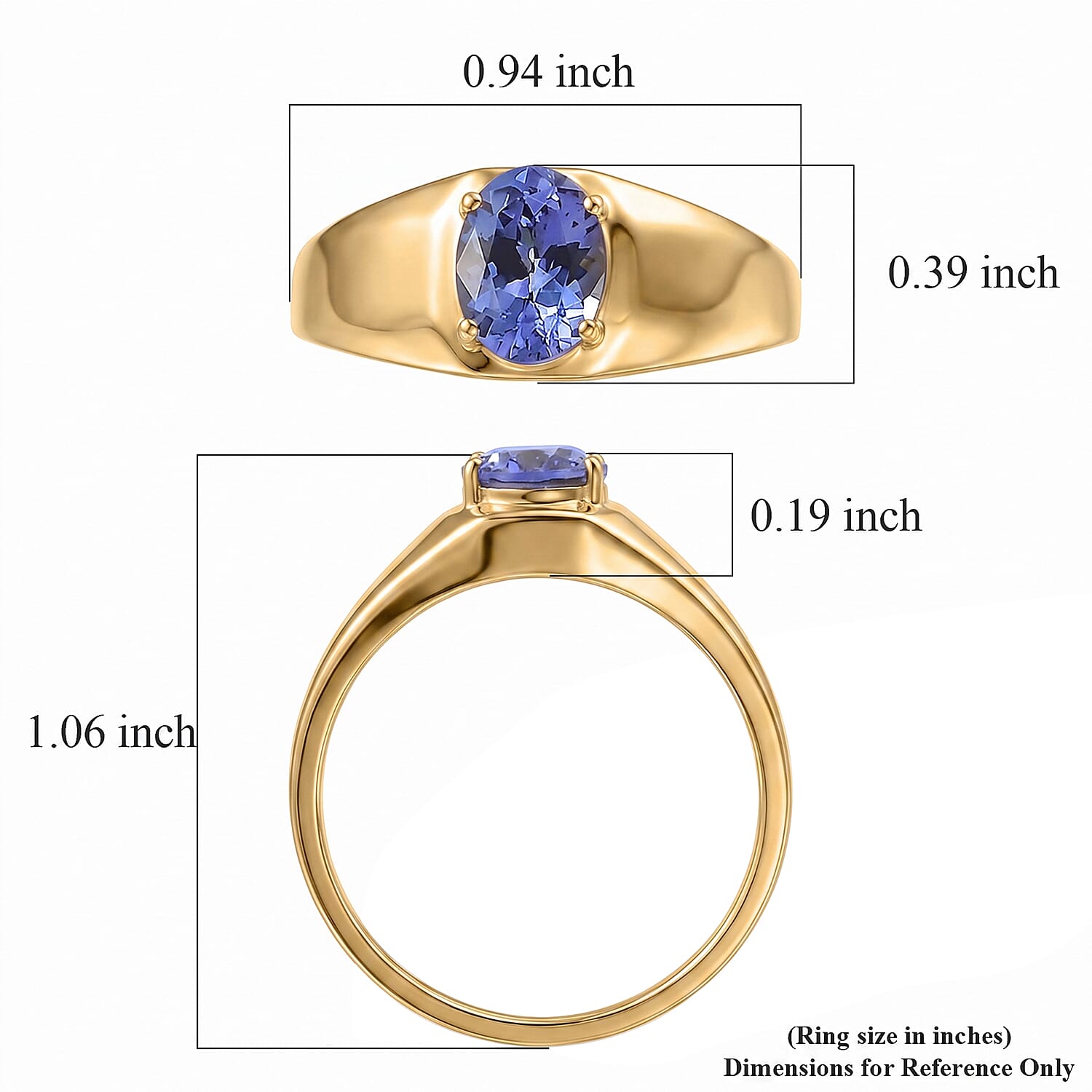 Luxoro Premium Tanzanite 1.60 ctw Men's Ring in 10K Yellow Gold (Size 11.0)