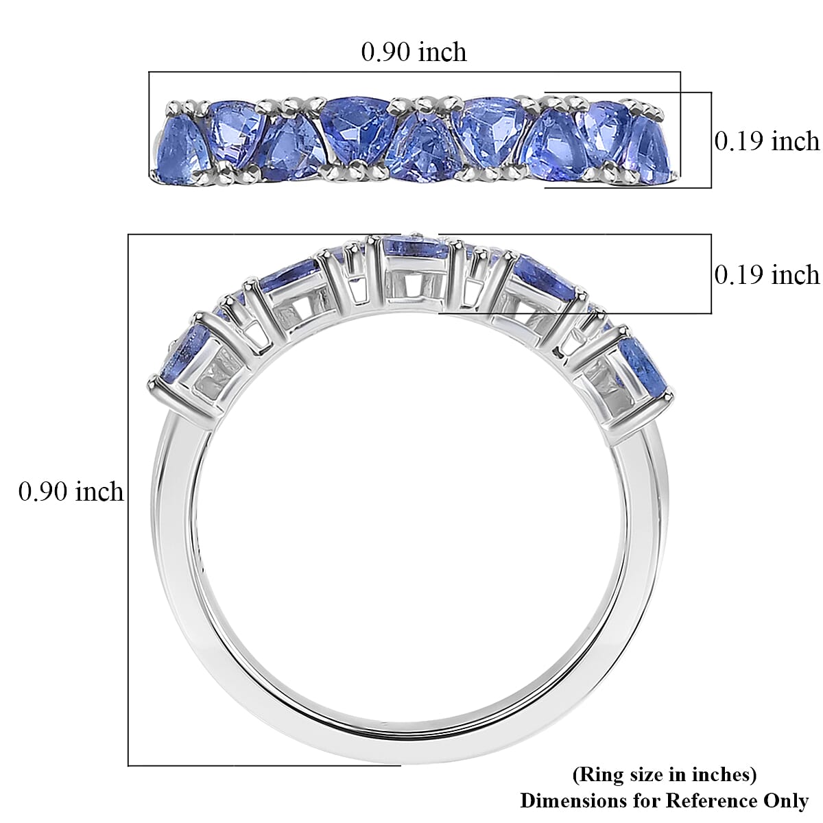 D'Joy Tanzanite 0.90 ctw Half Eternity Band Ring in Platinum Over Sterling Silver (Size 10.0) image number 5