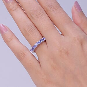 D'Joy Tanzanite 0.90 ctw Half Eternity Band Ring in Platinum Over Sterling Silver (Size 5.0)