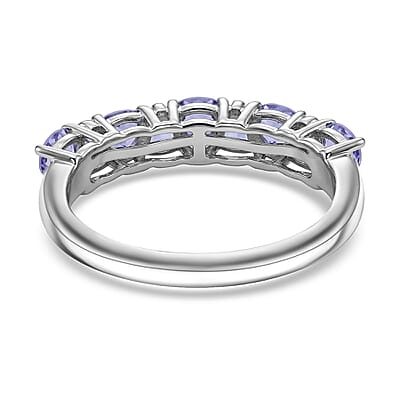 D'Joy Tanzanite 0.90 ctw Half Eternity Band Ring in Platinum Over Sterling Silver (Size 5.0)