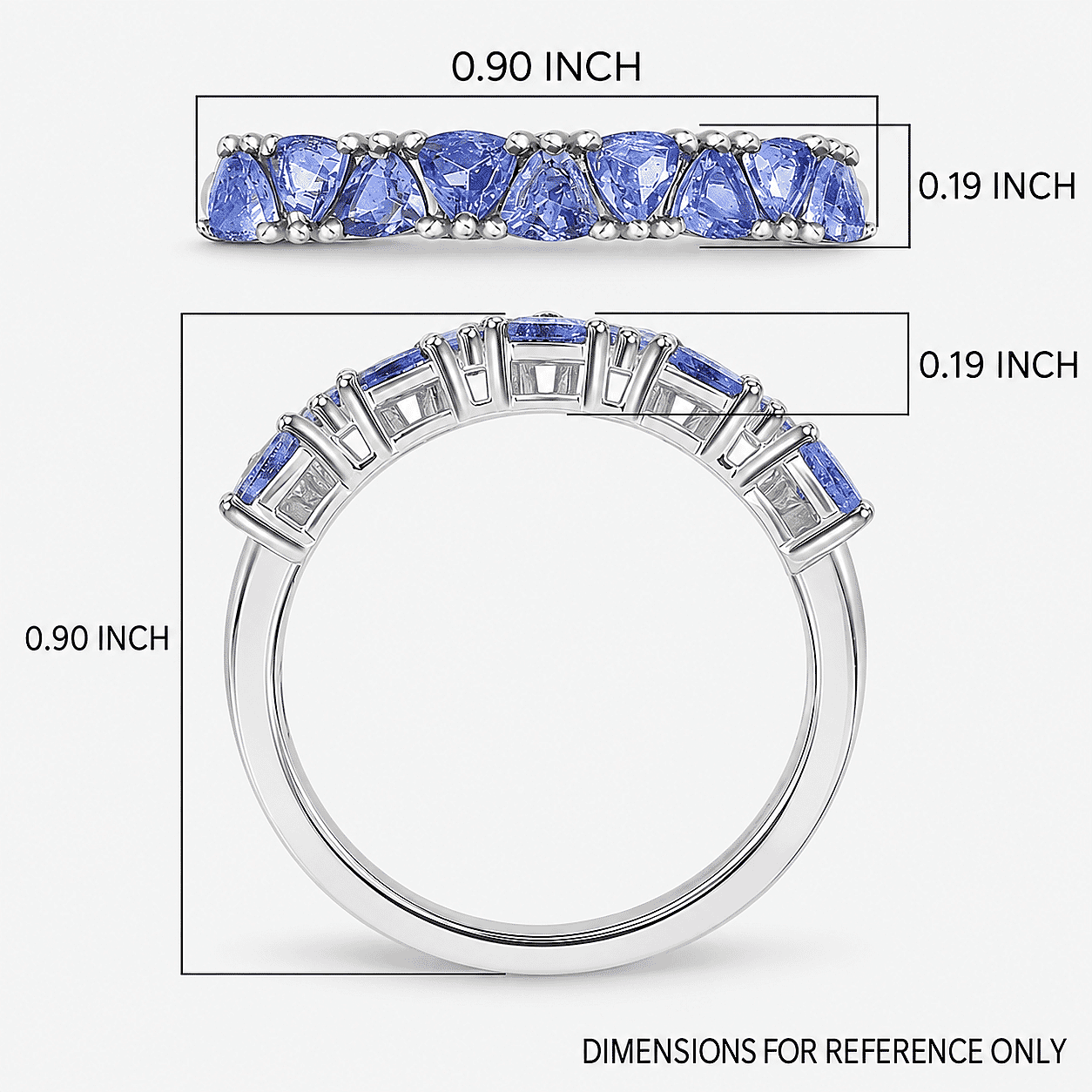 D'Joy Tanzanite 0.90 ctw Half Eternity Band Ring in Platinum Over Sterling Silver (Size 5.0)