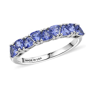 D'Joy Tanzanite 0.90 ctw Half Eternity Band Ring in Platinum Over Sterling Silver (Size 6.0)