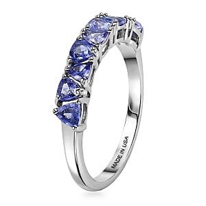 D'Joy Tanzanite 0.90 ctw Half Eternity Band Ring in Platinum Over Sterling Silver (Size 6.0)