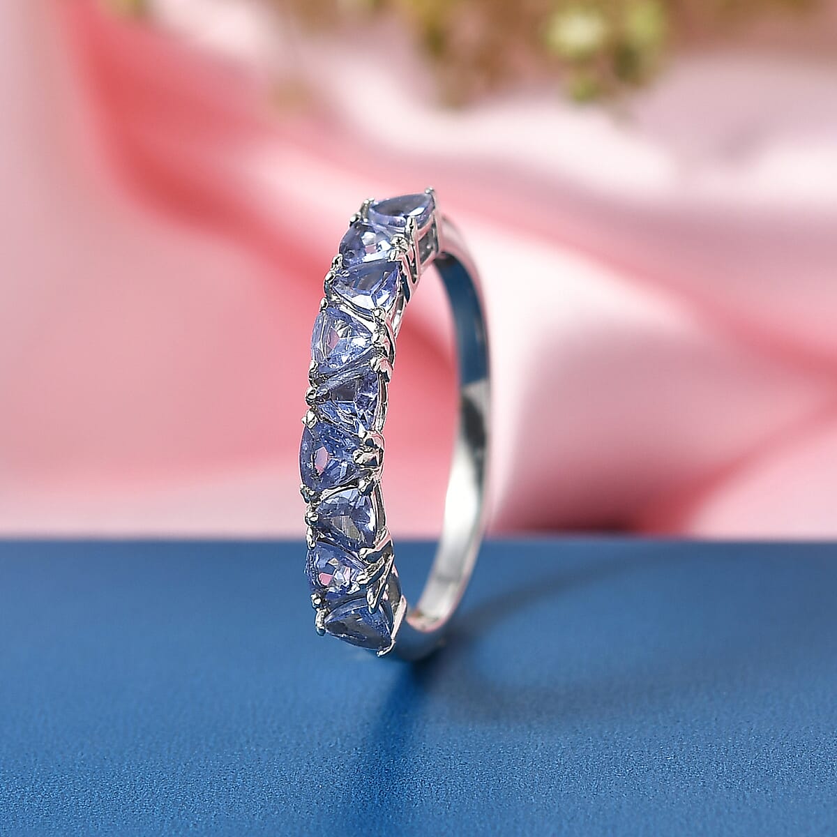 D'Joy Tanzanite 0.90 ctw Half Eternity Band Ring in Platinum Over Sterling Silver (Size 9.0) image number 1