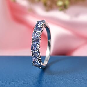 D'Joy Tanzanite 0.90 ctw Half Eternity Band Ring in Platinum Over Sterling Silver (Size 9.0)