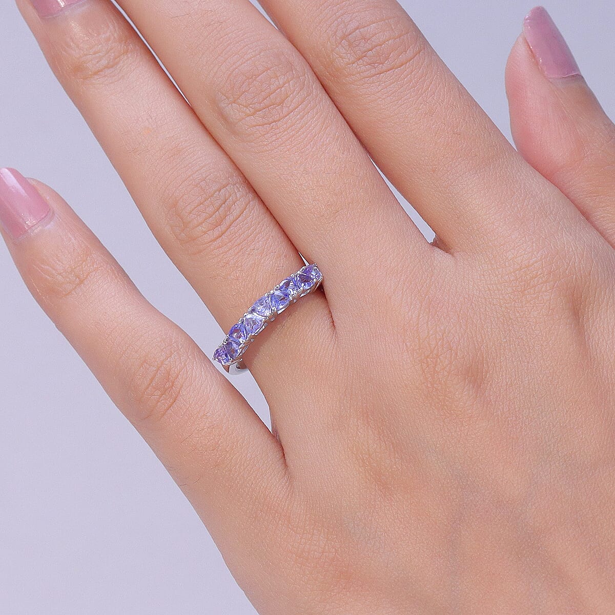 D'Joy Tanzanite 0.90 ctw Half Eternity Band Ring in Platinum Over Sterling Silver (Size 9.0) image number 2